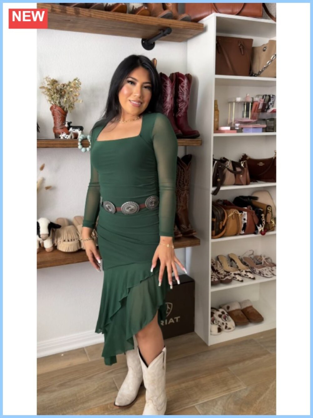Women's Bodycon Maxi Dress Long Sleeve Square Neck High Slit Party Cocktail - Picture 6 of 6